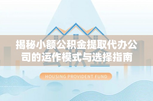 硚口揭秘小额公积金提取代办公司的运作模式与选择指南